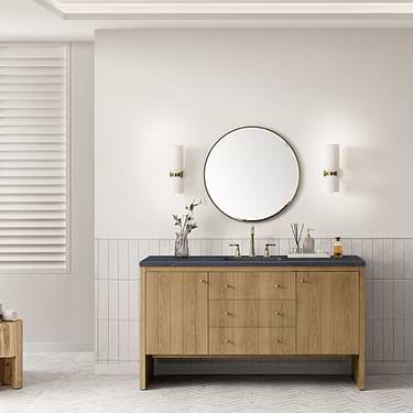 Hudson Oak Brown 60" Single Vanity with Charcoal Gray Quartz Counter by JMV