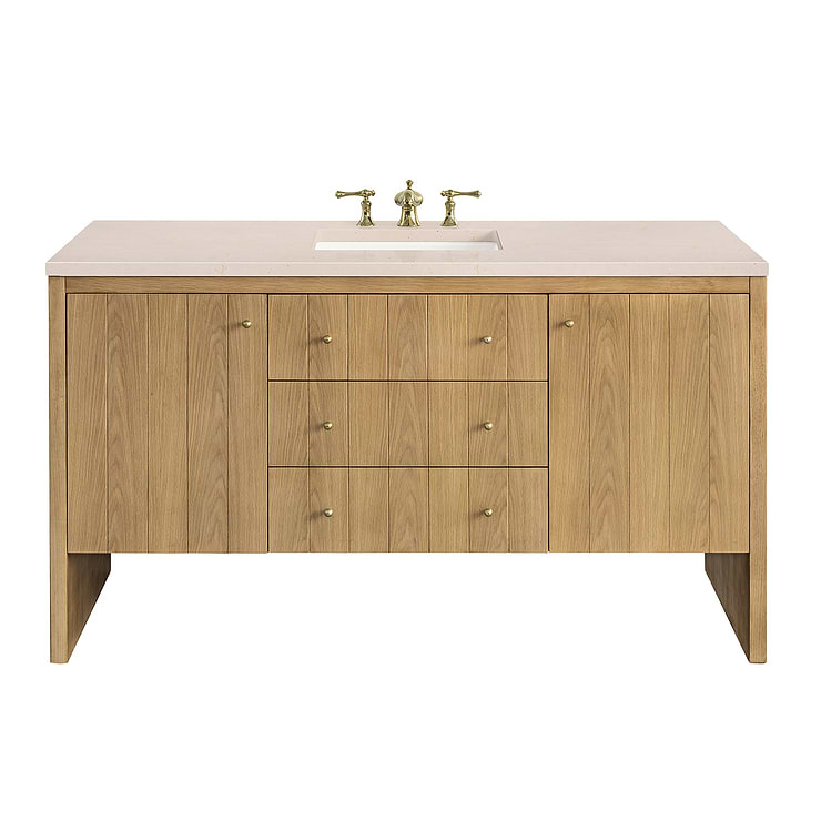 James Martin Vanities Hudson Light Natural Oak Brown 60"  Single Vanity with Eternal Marfil Quartz Top