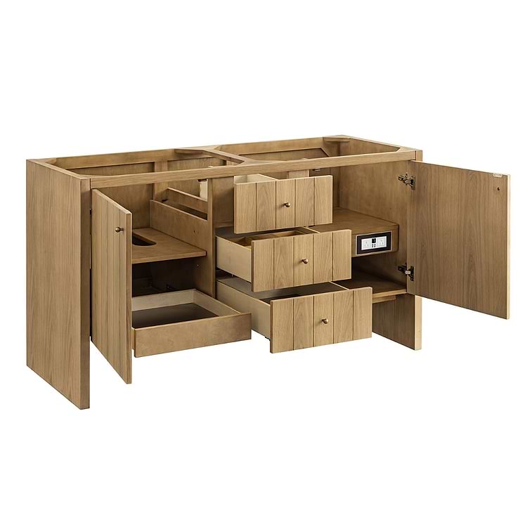 James Martin Vanities Hudson Light Natural Oak Brown 60"  Single Vanity with Eternal Marfil Quartz Top
