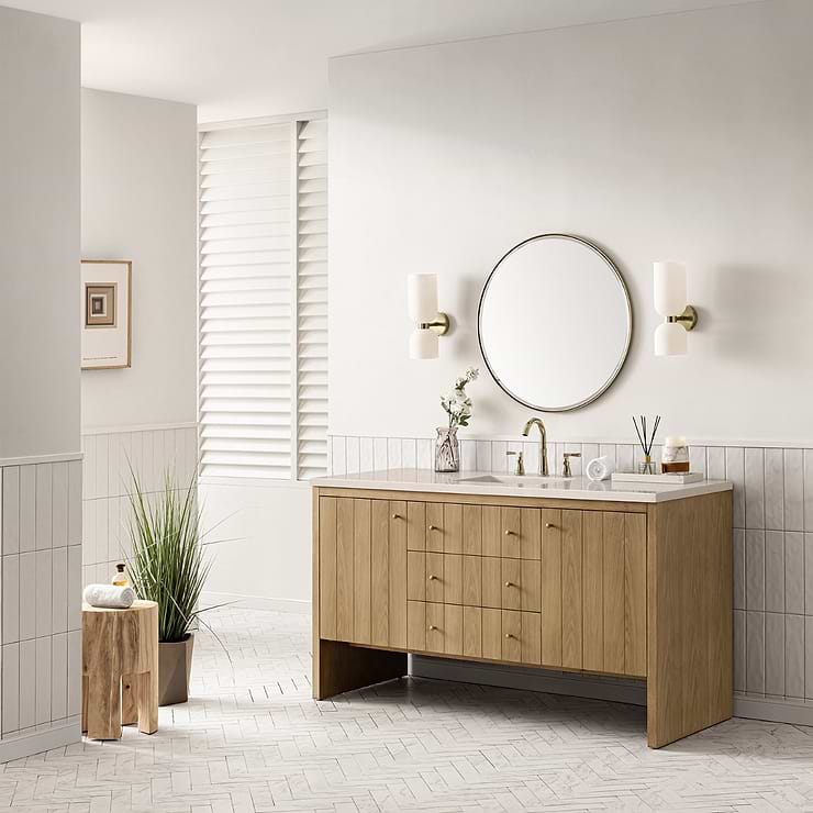 James Martin Vanities Hudson Light Natural Oak Brown 60"  Single Vanity with Eternal Marfil Quartz Top