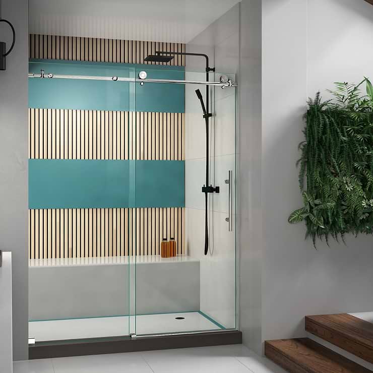 Enigma-X 60x76 Reversible Sliding Shower Alcove Door with Clear Glass in Polished Stainless Steel by DreamLine; in Style Ideas Classic, Contemporary, Modern, Traditional, Transitional; released 2023; new, trends