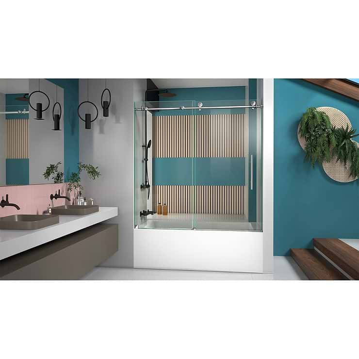 Enigma-X 60x62 Reversible Sliding Bathtub Door with Clear Glass in Polished Stainless Steel by DreamLine; in Style Ideas Classic, Contemporary, Modern, Traditional, Transitional; released 2023; new, trends