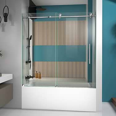 Enigma-X 60x62 Reversible Sliding Bathtub Door with Clear Glass in Polished Stainless Steel by DreamLine