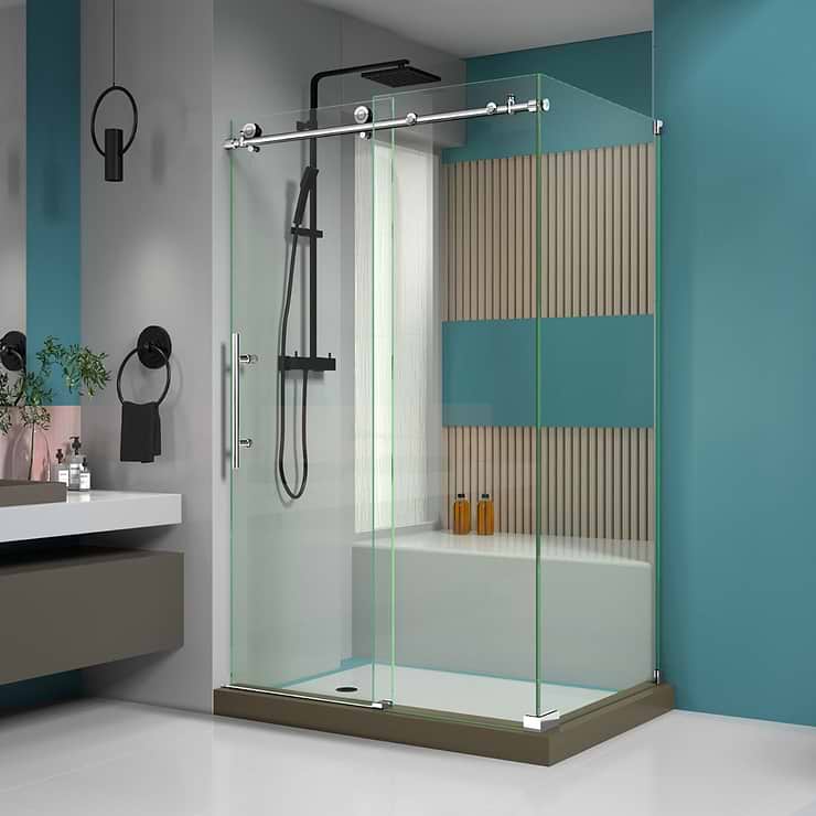 Enigma-X 48x36x76 Reversible Sliding Enclosure Shower Door with Clear Glass in Polished Stainless Steel by DreamLine; in Style Ideas Classic, Contemporary, Modern, Traditional, Transitional; released 2023; new, trends