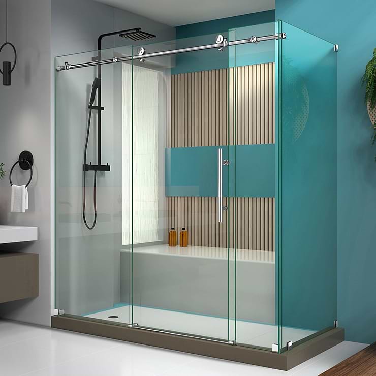 Enigma-X 72x36x76 Reversible Sliding Enclosure Shower Door with Clear Glass in Polished Stainless Steel by DreamLine; in Style Ideas Classic, Contemporary, Modern, Traditional, Transitional; released 2023; new, trends