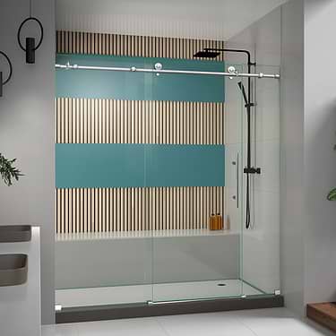 Enigma-X 72x76 Reversible Sliding Shower Alcove Door with Clear Glass in Polished Stainless Steel by DreamLine