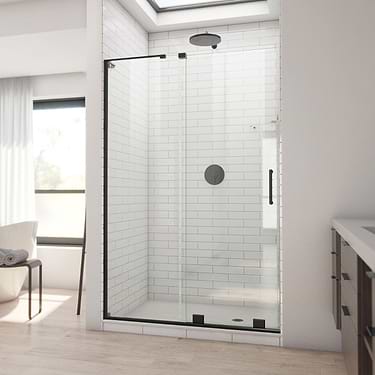 Mirage-X 48x72 Reversible Sliding Shower Alcove Door with Clear Glass in Satin Black by DreamLine