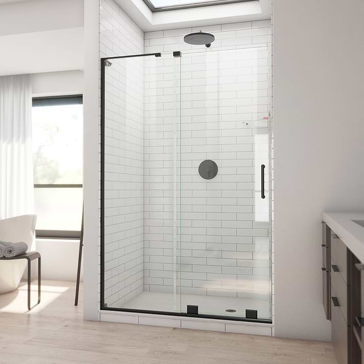 Mirage-X 48x72 Reversible Sliding Shower Alcove Door with Clear Glass in Satin Black by DreamLine; in Style Ideas Classic, Contemporary, Modern, Traditional, Transitional; released 2023; new, trends