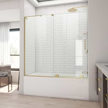 Mirage-X 60x58 Right Sliding Bathtub Door with Clear Glass in Brushed Gold by DreamLine