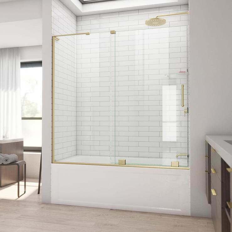 Mirage-X 60x58 Right Sliding Bathtub Door with Clear Glass in Brushed Gold by DreamLine; in Style Ideas Classic, Contemporary, Modern, Traditional, Transitional; released 2023; new, trends