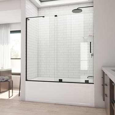 Mirage-X 60x58 Reversible Sliding Bathtub Door with Clear Glass in Satin Black by DreamLine