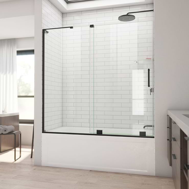 Mirage-X 60x58 Reversible Sliding Bathtub Door with Clear Glass in Satin Black by DreamLine; in Style Ideas Classic, Contemporary, Modern, Traditional, Transitional; released 2023; new, trends