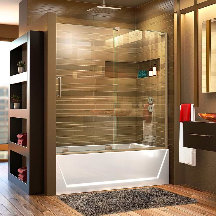 Mirage-X 60x58 Right Sliding Bathtub Door with Clear Glass in Brushed Nickel by DreamLine; in Style Ideas Classic, Contemporary, Modern, Traditional, Transitional; released 2023; new, trends