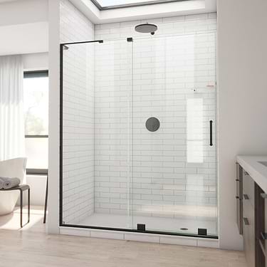 Mirage-X 60x72 Reversible Sliding Shower Alcove Door with Clear Glass in Satin Black by DreamLine