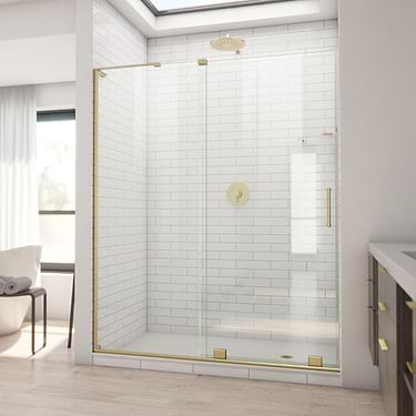Mirage-X 60x72 Right Sliding Shower Alcove Door with Clear Glass in Brushed Gold by DreamLine