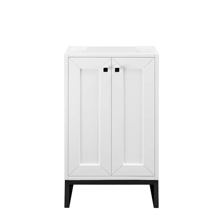 Chianti Glossy White 20" Single Vanity Cabinet with Black Hardware without Top by JMV; in Glossy White Wood; in Style Ideas Classic, Contemporary, Craftsman, Mid Century; released 2024; new, trends