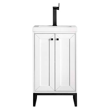 Chianti Glossy White 20" Single Vanity with Black Hardware and White Top by JMV