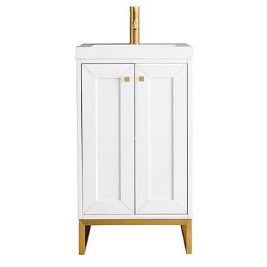 Chianti Glossy White 20" Single Vanity with Gold Hardware and White Top by JMV