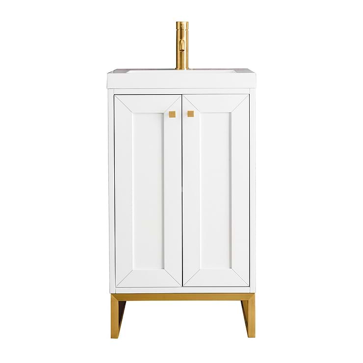 James Martin Vanities Chianti Glossy White 20" Single Vanity with Gold Hardware and White Counter