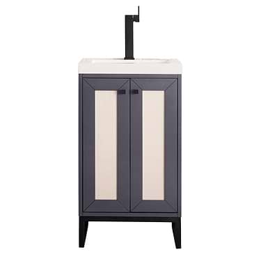 Chianti Mineral Gray 20" Single Vanity with Black Hardware and White Top by JMV