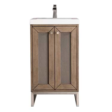 Chianti Whitewashed Walnut 20" Single Vanity with Brushed Nickel Hardware and White Top by JMV