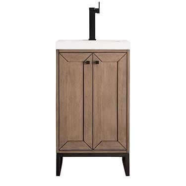 Chianti Whitewashed Walnut 20" Single Vanity with Black Hardware and White Top by JMV