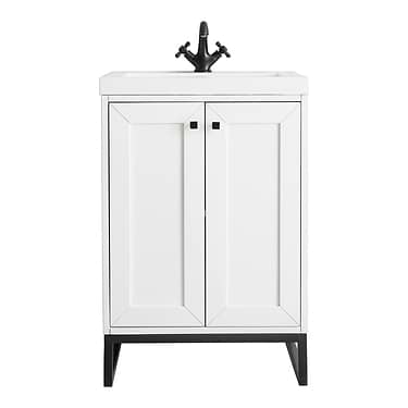 Chianti Glossy White 24" Single Vanity with Black Hardware and White Top by JMV