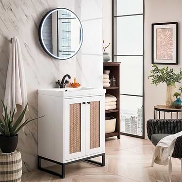Chianti Glossy White 24" Single Vanity with Black Hardware and White Top by JMV
