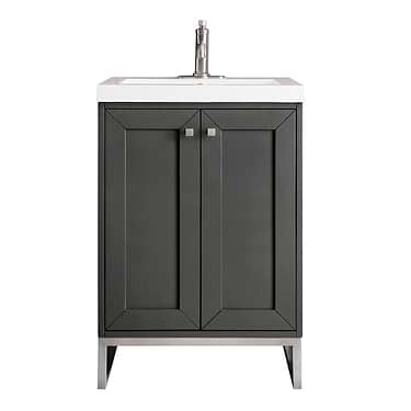 Chianti Mineral Gray 24" Single Vanity with Brushed Nickel Hardware and White Top by JMV