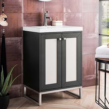 Chianti Mineral Gray 24" Single Vanity with Brushed Nickel Hardware and White Top by JMV