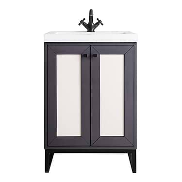 Chianti Mineral Gray 24" Single Vanity with Black Hardware and White Top by JMV