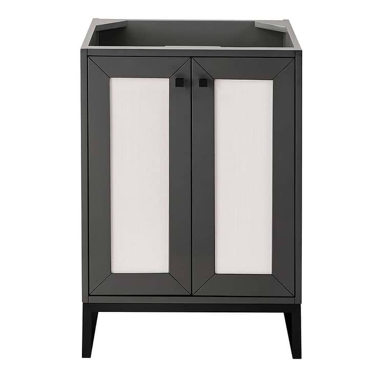 James Martin Vanities Chianti Mineral Gray 24" Single Vanity with Black Hardware and White Counter