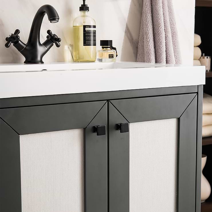 James Martin Vanities Chianti Mineral Gray 24" Single Vanity with Black Hardware and White Counter