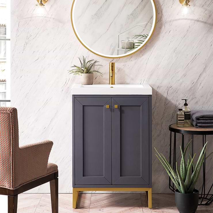 James Martin Vanities Chianti 24" Mineral Gray Vanity with Gold
