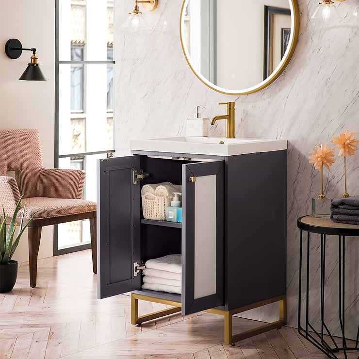 James Martin Vanities Chianti 24" Mineral Gray Vanity with Gold