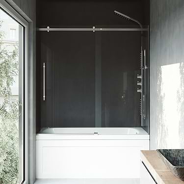 Acqua 60x58 Reversible Sliding Bathtub Door with Clear Glass in Stainless Steel