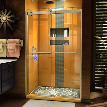 Sapphire 48x76 Reversible Sliding Shower Door with Clear Glass in Brushed Nickel by DreamLine