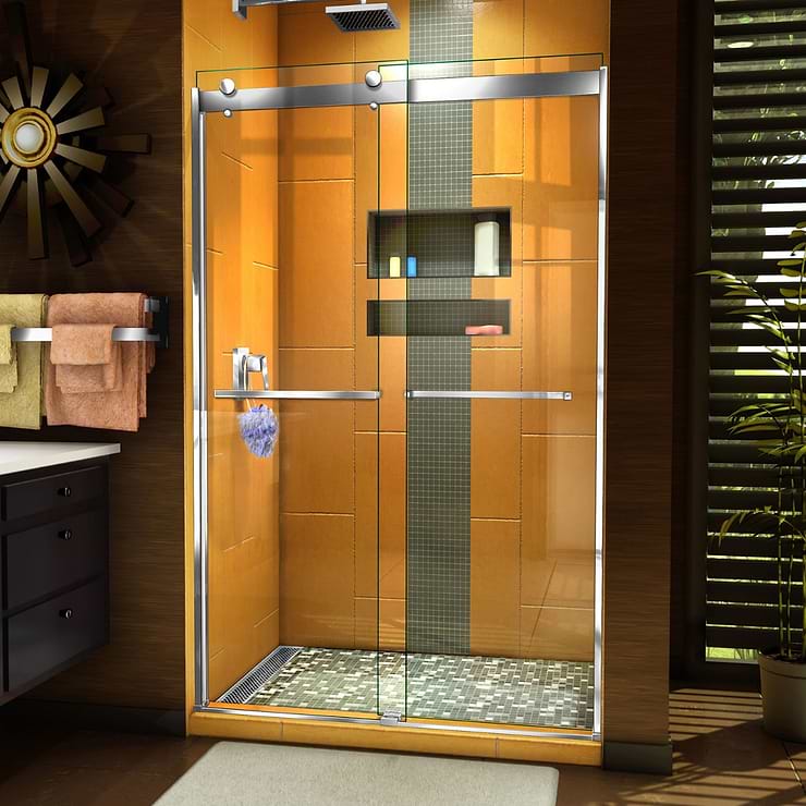 Sapphire 48x76 Reversible Sliding Shower Door with Clear Glass in Chrome by DreamLine; in Style Ideas Classic, Contemporary, Modern, Traditional, Transitional