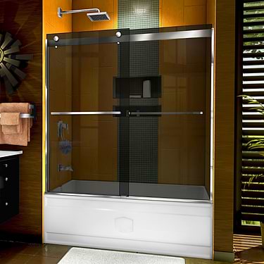 Sapphire 60x60 Reversible Sliding Bathtub Door with Gray Glass in Chrome by DreamLine