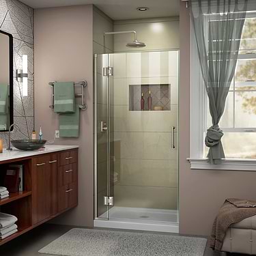 Unidoor-X 36"x72" Reversible Hinged Shower Alcove Door with Clear Glass in Brushed Nickel by DreamLine