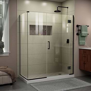 Unidoor-X 36"x72" Reversible Hinged Shower Alcove Door with Clear Glass in Satin Black by DreamLine