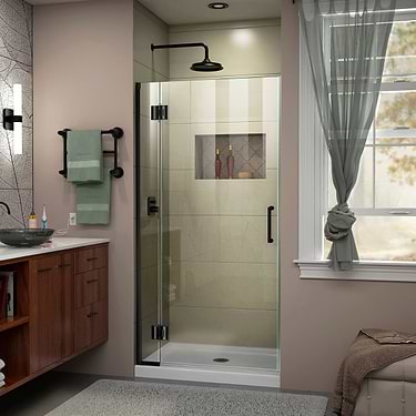 Unidoor-X 34"x72" Reversible Hinged Shower Alcove Door with Clear Glass in Satin Black by DreamLine