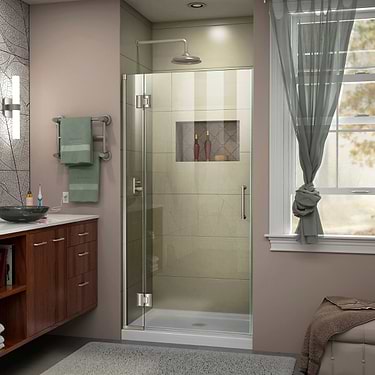 Unidoor-X 34x72 Reversible Hinged Shower Alcove Door with Clear Glass in Brushed Nickel by DreamLine