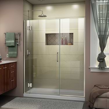 Unidoor-X 64"x72" Reversible Hinged Shower Alcove Door with Clear Glass in Brushed Nickel by DreamLine