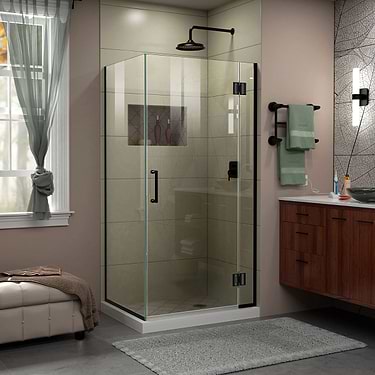 Unidoor-X 35"x34"x72" Reversible Hinged Enclosure Shower Door with Clear Glass in Satin Black by DreamLine