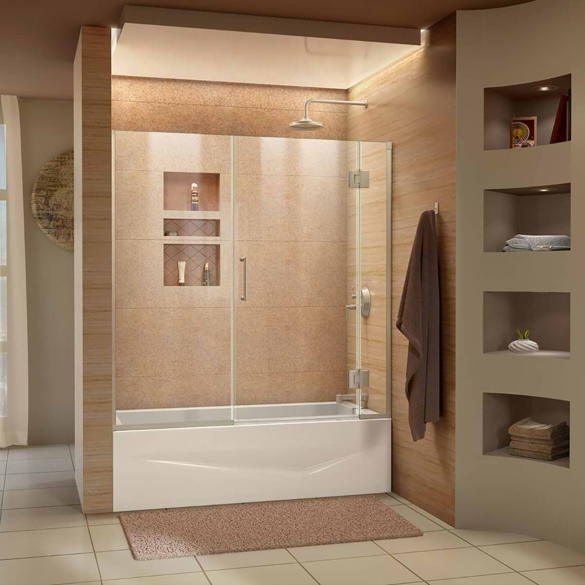 DreamLine UnidoorX 59"x58" Reversible Hinged Bathtub Door with Clear Glass in Brushed Nickel