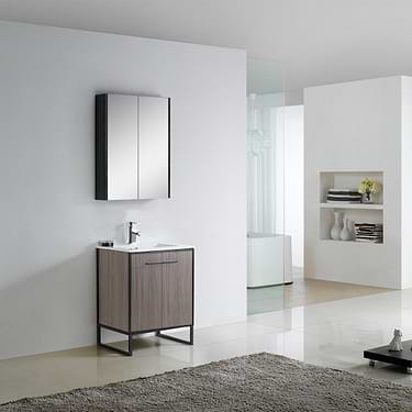 Oriel Gray Grain 30" Vanity with Integrated White Top