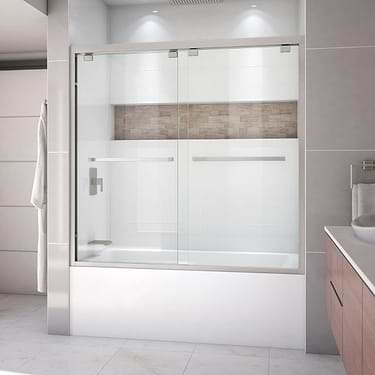 Encore 60"x58" Reversible Sliding Bathtub Door with Clear Glass in Brushed Nickel by DreamLine