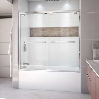 Encore 60"x58" Reversible Sliding Bathtub Door with Clear Glass in Chrome by DreamLine