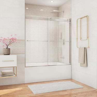 Essence 60"x60" Reversible Sliding Bathtub Door with Clear Glass in Brushed Nickel by DreamLine